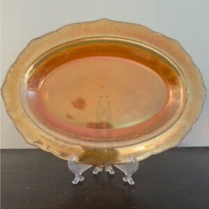 Vtg Federal Glass Normandie Iridescent Oval Glass Platter